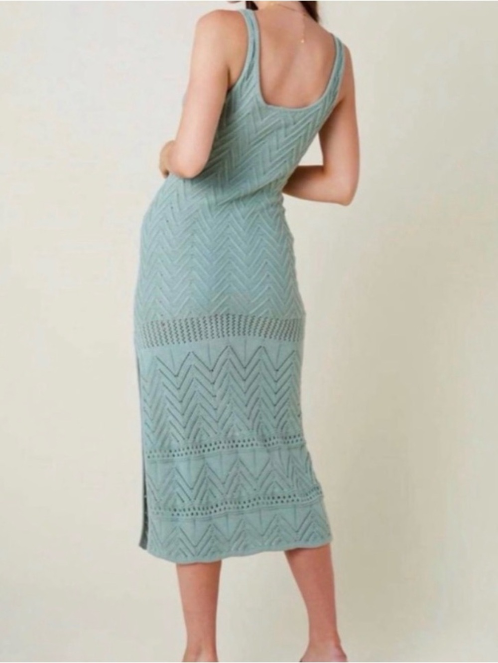 RUE STIIC Mao Maxi Midi Knit Slit Dress in Sage